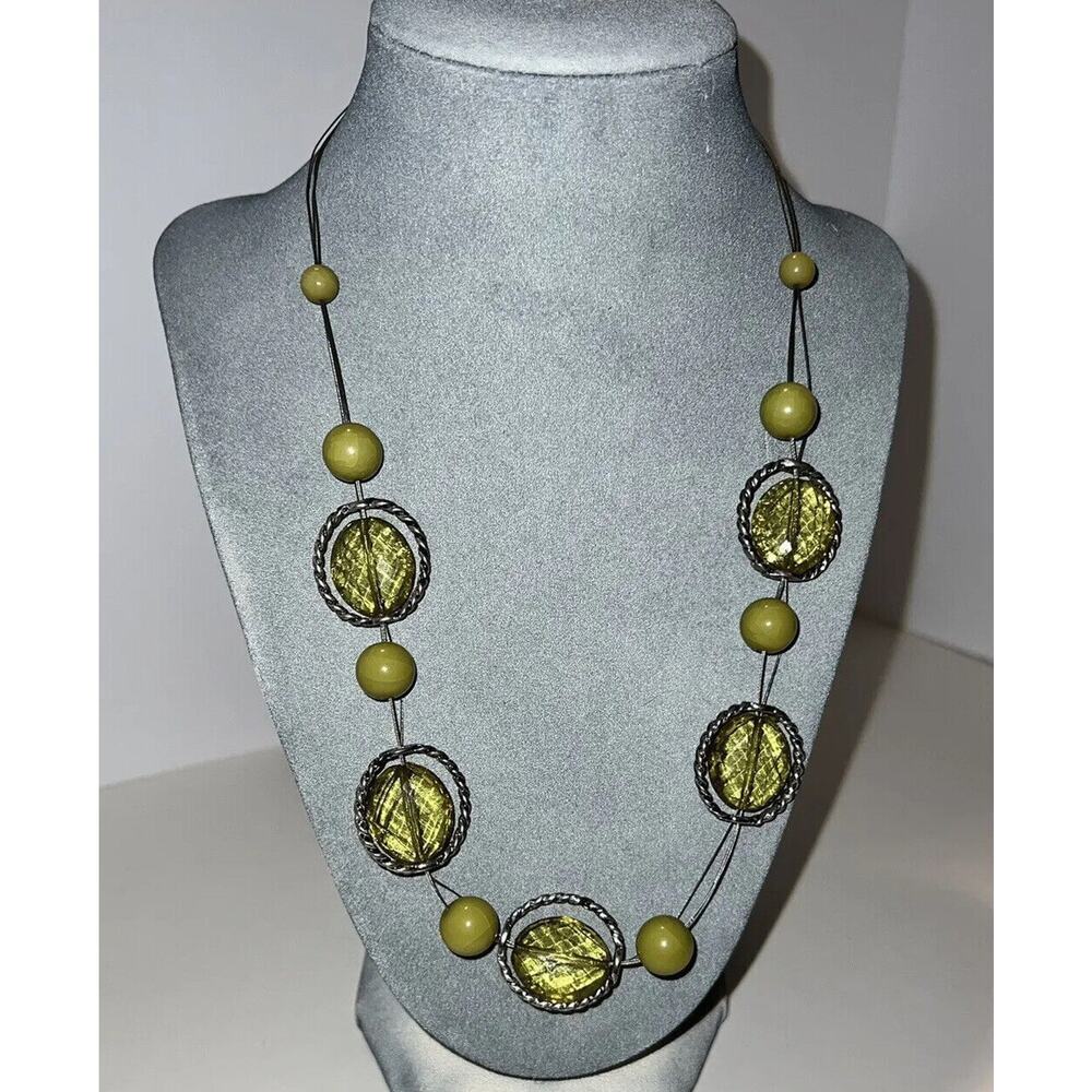 Granny Core Necklace with green beads 10” Long
